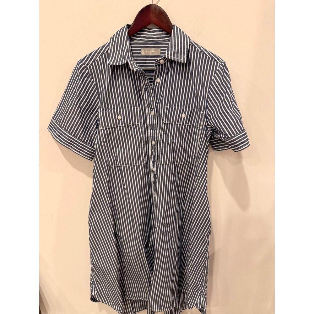 Everlane Striped Shirt‎ Dress Small Blue White Button Front Cotton